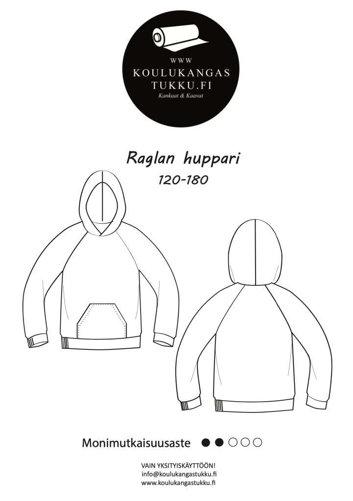 Raglan Huppari kaava, Koot 120-180cm (KA-100)