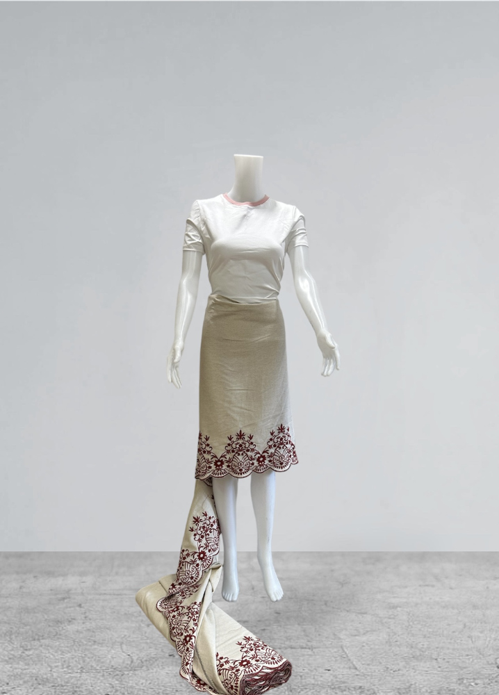 Brodeerattu pellavaviskoosikangas (V19-04737) - Image 4