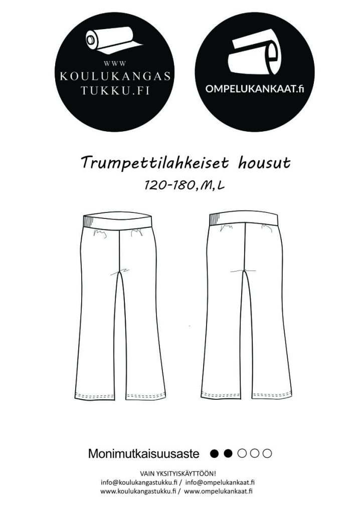 Trumpettilahkeiset housut Kaava, Koot 120-180cm ja M, L (KA-103)
